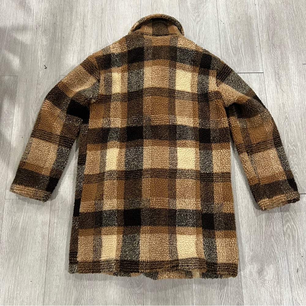 American Eagle Women's Oversized Faux Sherpa Plaid BrownCoat Size XS old money - Picture 6 of 6